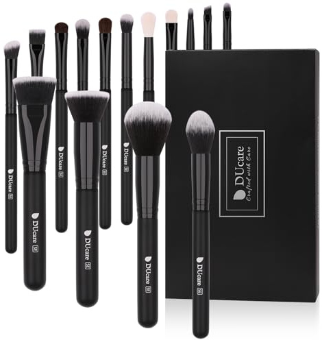 DUcare Makeup Brushes 15Pcs Premium Synthetic Kabuki Makeup Brush Set, Professional Foundation Concealers Powder Blush Blending Face Eye Shadows Black Brush Sets