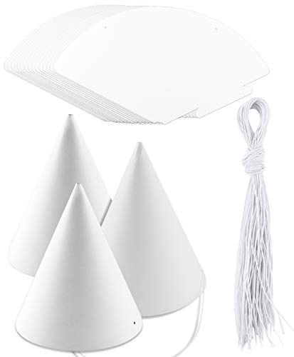 Weoxpr 40 Pieces White Paper Party Hats for Kids Birthday, Decorative Bulk Cone Crafts for Adults Art DIY, Halloween Supplies