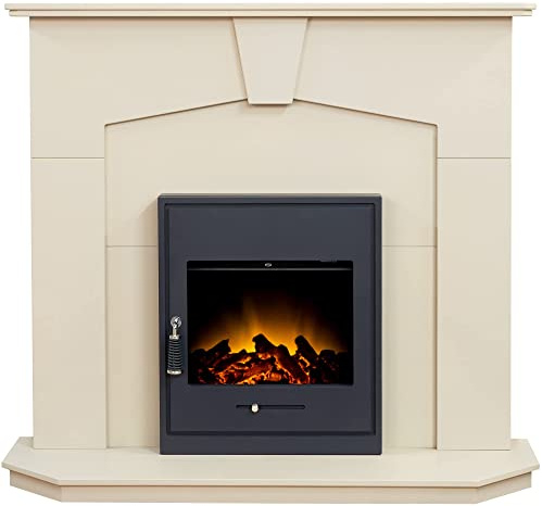 Adam Abbey Fireplace in Stone Effect with Oslo Electric Fire in Black, 48 Inch