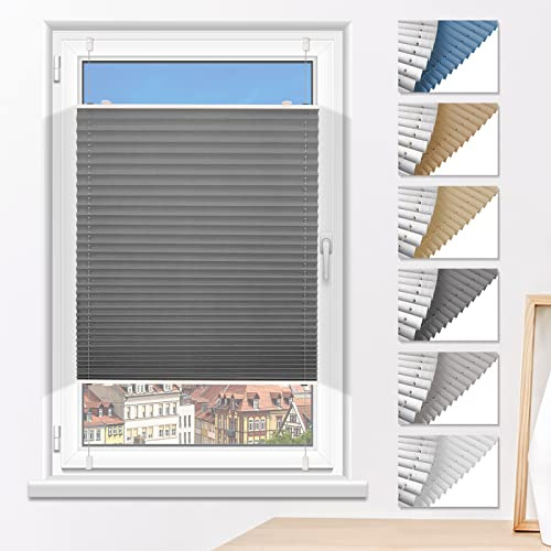 Plissee Verdunklung ohne Bohren Verdunklungsplissee Klemmfix Grau 110x150cm(BxH) Faltrollo 100% Blickdicht Sonnenschutz & Schallschutz Plisseerollo für Fenster & Tür