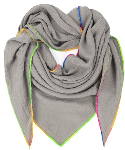 Gloop Damen XXL Dreieckstuch Halstuch Baumwolle Musselin Schal Poncho Ohne Kratze an Haut Hergestellt in Italien 135 cm×135 cm×220 cm