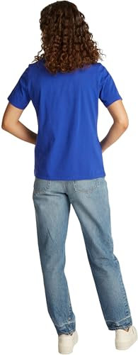 Tommy Hilfiger Damen T-Shirt Kurzarm Contrast Flag Tee mit Rundhalsausschnitt, Blau (Noble Blue), L