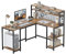 CubiCubi Schreibtisch L Form 150x120cm, Eckschreibtisch mit Regal und Drahtgeflecht, Computertisch für Homeoffice und Gaming, Vintagebraun