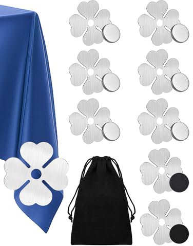 NETONDA 8PCS Tischdeckenbeschwerer Extra Schwer Tischdeckenklammern Magnet Tischdecken Beschwerer draußen drinnen Tischdeckenhalter Tischdeckengewichte Edelstahl Tischklammern für Tisch (Kleeblatt)