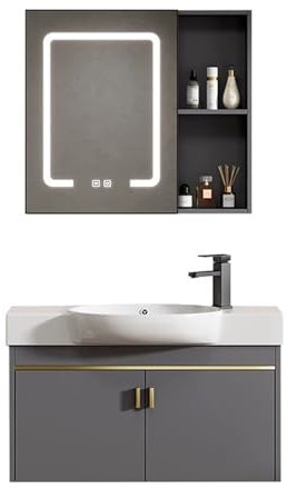 Lavandino ad angolo lavabo da bagno a parete grigio liquido con contenitore piccolo rettangolare lavabo WC per piccoli spazi (65 x 24 cm / 25,5 x 9,4 pollici)