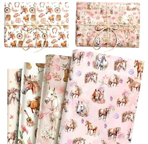 LaVenty papel de regalo para fiesta de caballos carreras de caballos derby | papel de regalo para fiesta de caballos carreras de caballos derby cumpleaños baby shower despedida de soltera boda diy craft