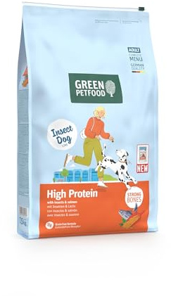 Green Petfood InsectDog High Protein con insetti e salmone (1 x 7,5 kg), per adulti, cibo secco di alta qualità per cani adulti attivi, con lenti rosse, piccola crocchetta, senza cereali, confezione