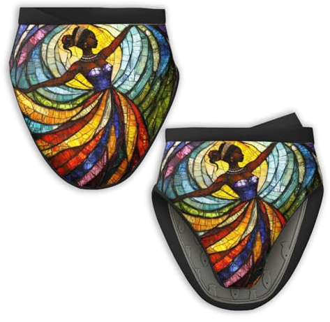 2Pcs Mini Oven Mitts, Beautiful Mosaic - Style Ballerina Fabric Kitchen Gloves, 5.9in Kitchen Mitts for Oven, Heat Resistant Soft Quilted Cotton Lining for Safe Backing Cooking