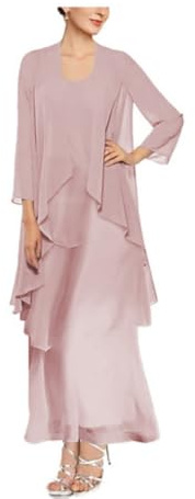 Trajes de la Madre de la Novia de 2 Piezas para Mujer, Conjunto de Vestido y Chaqueta de Gasa, Vestido Formal para Invitada de Boda, rosa (Dusty), 42