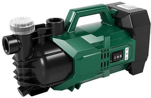 LANCHEZ Bomba de jardín con batería de 2800 L/H, capacidad de extracción, batería de 18 V y 2000 mAh, altura máxima de extracción de 22 m, modo ECO/Boost, protección contra sobrecargas, bomba de agua