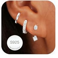 SMILYA 3 Pairs 925 Sterling Silver Stud Hoop Earrings for Women Set Hypoallergenic Silver Earrings Stacks Dainty Small Stud Hoops Huggies Earring Gifts