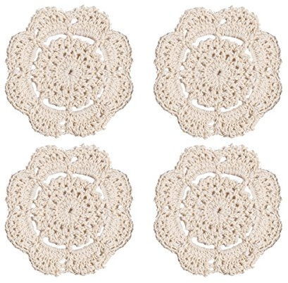 Phantomon Dentelle Ronde Crochet napperons Dessous de Verre Fait à la Main, 10,2 cm, Lot de 4 (Beige)