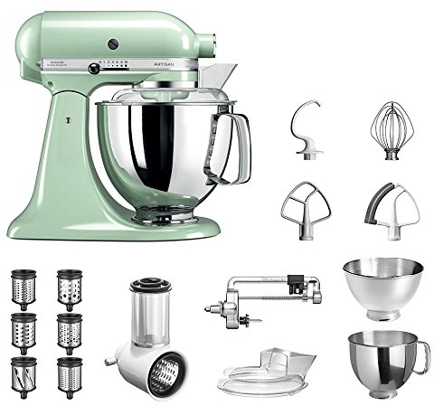 KitchenAid Küchenmaschine Artisan, 5KSM175PS, Veggie Paket inkl. TOP Zubehör: Gemüseschneider inkl. Zusatztrommeln, Spiralschneider und Standardzubehör (Pistazie)