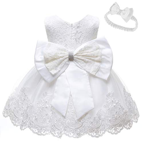 LZH Vestido de Encaje para Niñas Bebés Vestidos de Fores de Bowknot Concurso de Bodas Bautizo Bautizo Vestido de Tutú 0-24 Meses