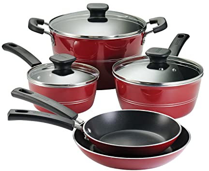 Tramontina Sicilia 8-Piece Aluminium Non-Stick Cookware Set, Raspberry