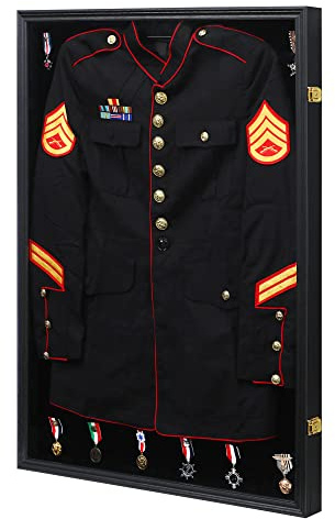 KCRasan Military Uniform Display Case - Police Uniform Display Frame Black