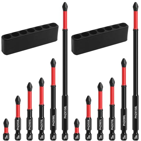 12 Piezas Juego de Puntas Atornillador Imantadas, 25mm/50mm/65mm/70mm/90mm/150mm Portapuntas Magnético, Soporte para Destornillador Hexagonal para Reparación de Automóviles y Bricolaje (1)