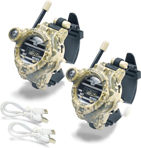 Talkie-walkie pour enfants, montre talkie-walkie espion rechargeable, jouets militaires, cadeaux pour enfants, radio bidirectionnelle avec lampe de poche, jeu d'interphone pour enfants (lot de 2)