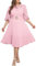 IWFEV Plus Size Puff Sleeve Lace Midi Dress - Short Sleeve, Hollow Party Evening Dress - XXL Pink