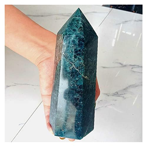 TNGNMGVSJ Natürlicher Kristall, raue natürliche Kristallspitze, Reiki-Edelsteinstäbe, Kristallturm, Blaue Apatitpunkte for Fengshui- (Größe: 500 g) (Size : 500g)
