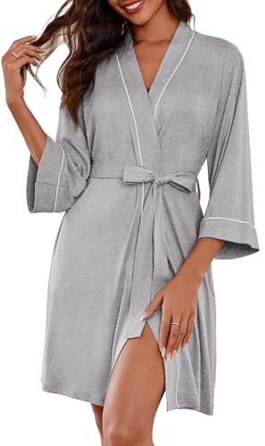 Ekouaer Women's Lightweight Short Dressing Gown, Light Grey M
