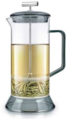 Teabloom Toulouse Borosilicate Glass Tea Press and Coffee Maker with No Plastic, 24-Ounce (700 mL) - Dusk Grey