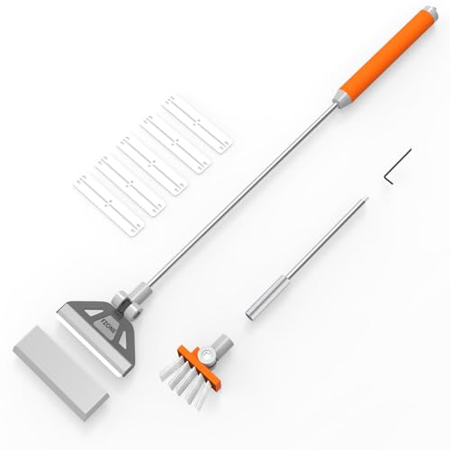 FZONE Rascador de Algas para Acuarios de Vidrio, Longitud Desmontable de 19'' a 26'', Kit de Limpieza 2 en 1 con Cabezal de Cepillo y 5 Cuchillas de Acero Inoxidable