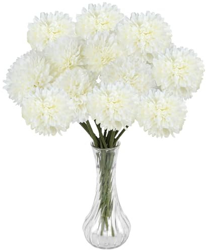 Haocjanc 12 Stück Künstliche Hortensie, Weiß Hortensien Kunstblumen, 30cm Länge Künstliche Blumen Wie Echt, Fake Blumen für Blumenarrangements, Hochzeiten, Heimdekorationen