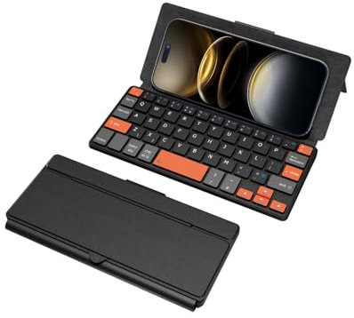 Doohoeek Dual Bluetooth Mini Keyboard for Phone, Portable Wireless Keyboard With Stand for iPhone, iPad Mini, Samsung Z Fold, Compatibel With iOS, Android and Windows, Orange&Black