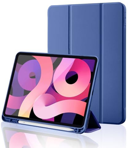 iPad (A16) 11th Generation Case 11 Inch 2025, iPad 10th Generation Case 2022 10.9 Inch with Pencil Holder, Soft TPU Back Slim Smart Protective Trifold Stand Cover, Auto Wake/Sleep, Blue