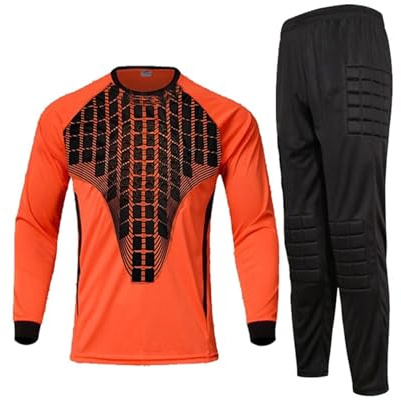 RenDiuJups Set da Portiere PRO Jersey, Top Imbottito in Schiuma e Pantaloni protettivi, Uniforme da Portiere di Calcio con Protezione in Spugna for Uomini e Ragazzi(Orange(Long Sleeves+Pants),M)