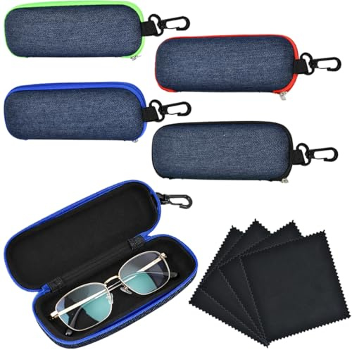 Huucozn 3 Stück Brillenetui Hardcase Brillenetui Sonnenbrille Etui Brillen Etui 16 x 6,5cm mit Reißverschluss Glasses Case mit Karabinerhaken Brillentasche Brillenbox für Herren Damen Tragbare Reise
