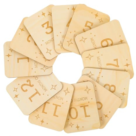 MOLUCKFU 12Pcs Monthly Milestone Cards Wooden Slices Photo Props for Growth Tracking Natural Material Unique Design Keepsake for Newborn Photography