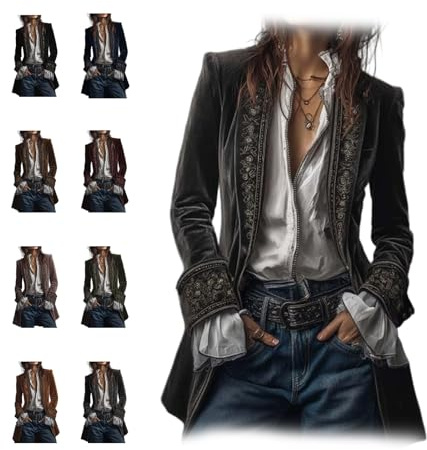 Cardigans For Women uk Women's Coats Womens Clothes Fleece Vintage Velvet Embroidered Long Jacket Featuring Intricate Floral Embroidery Costume Pirate Blazer Coat Women Renaissance Top