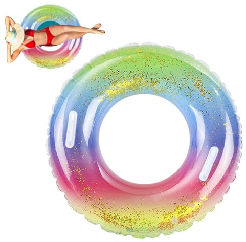 Anello da Nuoto per Adulti con Paillettes Arcobaleno Anello Galleggiante con Manico Tubo da Nuoto Gonfiabile per Adulti Galleggianti per Piscina per Forniture per Feste in Spiaggia Estiva, p