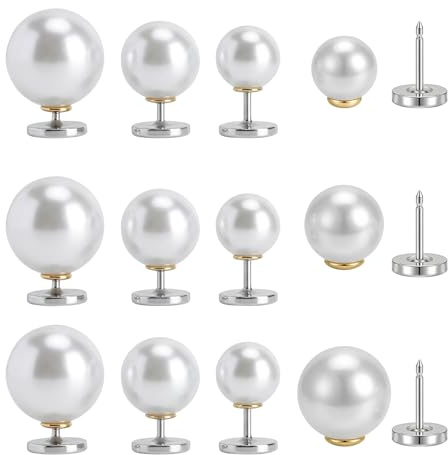 XRVRILE Botones de perlas sin coser, 12 unidades, juego de botones para mujer, para reducir el escote, elegante broche para ropa, botones para blusa, vestido, camisa, reutilizable, 10/12/14 mm, color