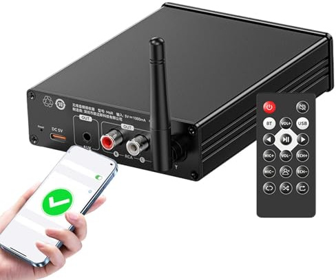 Ljudförstärkare högtalare – trådlös 6,0 mottagare adapter | låg latens 2 kanaler stereo för PC bil skrivbord karaoke utomhus hemmabio, mottagare system av ABS med stabil anslutning