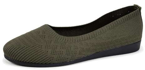 Women's Summer Sporty Ballerina Slip On Shoes, Knitted Non Slip Breathable Comfortable Flat Trainers Green