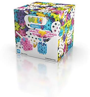 Meli Konstruktionsbausteine Basic Constructor Pink 200 | Steckbausteine für Kinder ab 3 Jahre | Mit Rädern & Spezialteilen | 200 Teile in 6 Farben | Fördert Motorik & Kreativität