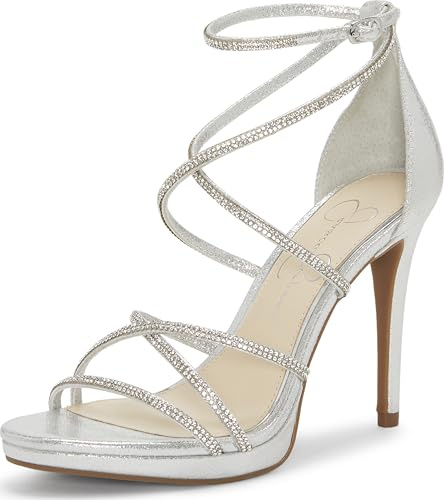 Jessica Simpson Women's Jaeya Strappy Dress Sandal Heeled, Platinum, 6 UK