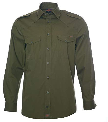 ROCK-IT Apparel Hombres Camisa Manga Larga Aspecto Militar, Camisa Camisa Casual de Trabajador [Tallas S-5XL] 100% algodón, Camisa de Verano con Botón Delantero y Bolsillos I Verde olivio S