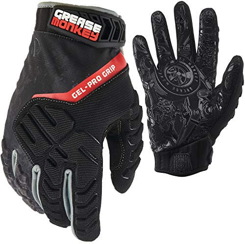 GREASE MONKEY Gel-PRO Grip Mechaniker-Handschuhe, Premium-Schutz-Arbeitshandschuhe mit Grip & Touchscreen-Fähigkeit, Schleier, Größe L