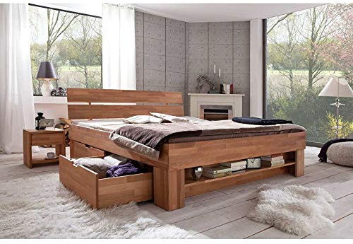 Elfo Lit futon Granada 180 x 200 cm avec Tiroirs en cœur de hêtre huilé.