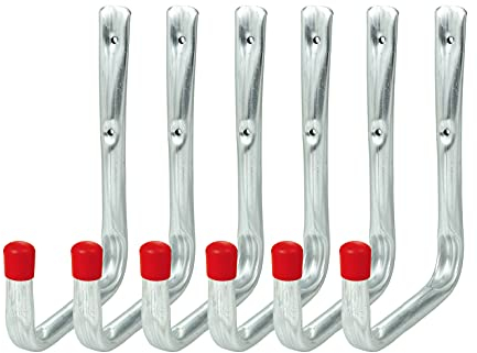 VORMANN Wandhaken Gerätehaken Garagenhaken Lasthaken Haken| Traglast bis 37 kg | witterungsbeständig | U-Form, 6-teiliges Set, Größe 220 x 144 x 91 x 105 mm | Made in Germany