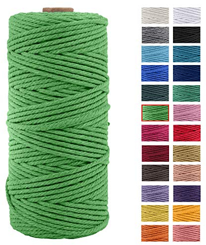 JeogYong Corde en Macramé, en Fil de Coton Naturel épais, Corde en Macramé à 4 Plis pour Tentures Murales, Cintres, Bricolage, Décorations pour La Maison,Emballage Cadeau 3mm x 109 Yards (Vert Herbe)