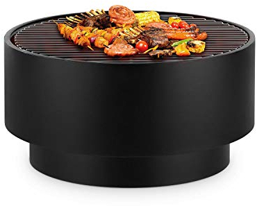 blumfeldt Pompeji - braséro et Barbecue, Baril à feu, Grille de Cuisson chromée, Ø 60 cm, Grille de Cuisson Ø56 cm, 60x40 cm (ØxH), Grille à Charbon, Plateau en Bambou, Noir