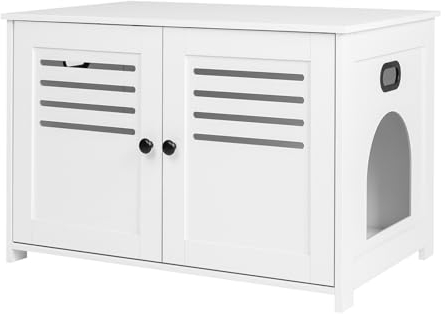 DINZI LVJ Katzentoilette Katzentoilette mit Lamellentüren, Eingang links oder rechts, großer versteckter Katzen-Waschraum für die meisten Katzentoiletten, Möbelschrank, Weiß