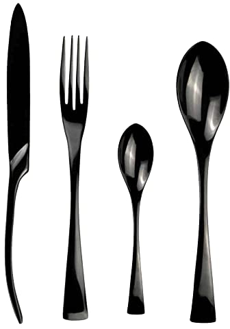 Ménagère Couverts Noirs 24 Pièces - Service Table Complet Acier Inoxydable 18/10 pour 6 Personnes - Coffret Cadeau Design Moderne - Ensemble Couteaux Fourchettes Cuillères - Zinello Design