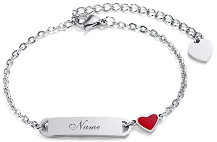VNOX personligt barnarmband - hjärta och namnhänge - silver kedja 16 cm - flicka/pojke dopgåva