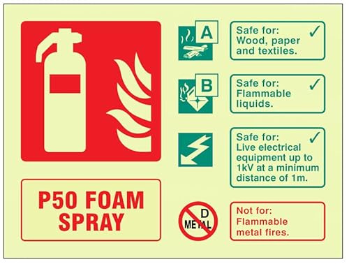 Identificación del extintor de espuma P50 (autoadhesivo, brilla en la oscuridad, señal de seguridad)